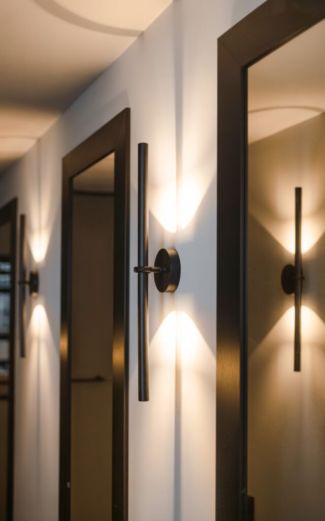 Contemporary wall sconce in black finish adding functional lighting to entryway