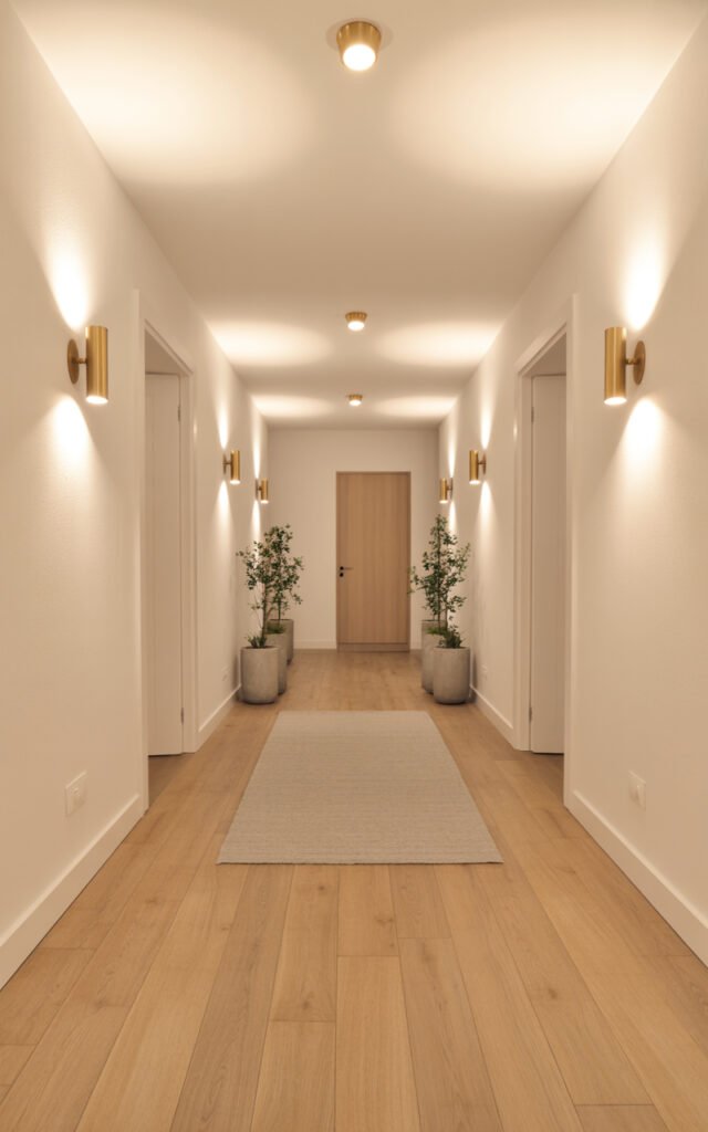 Complete Modern Hallway Design with Layered Lighting and Minimal Decor