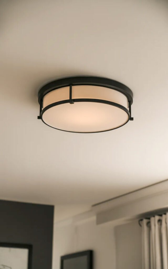 Low-profile overhead light providing ambient illumination in compact entrance space