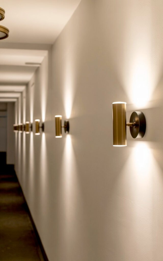 Demonstration of correct wall sconce placement showing ideal height and spacing for hallway lighting