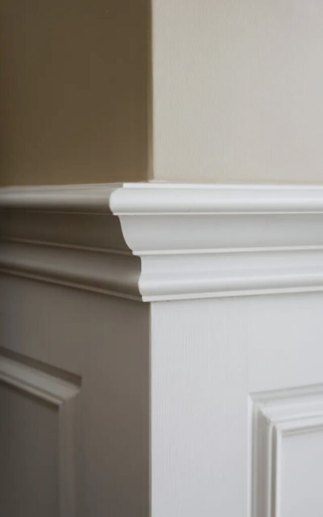 Traditional chair rail trim molding creating clean division at top of wainscoting